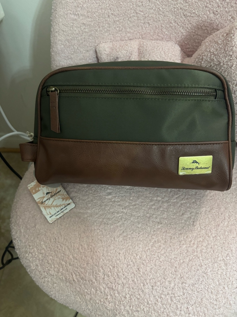 Tommy Bahama Olive Green and Brown Toiletry Dopp Kit